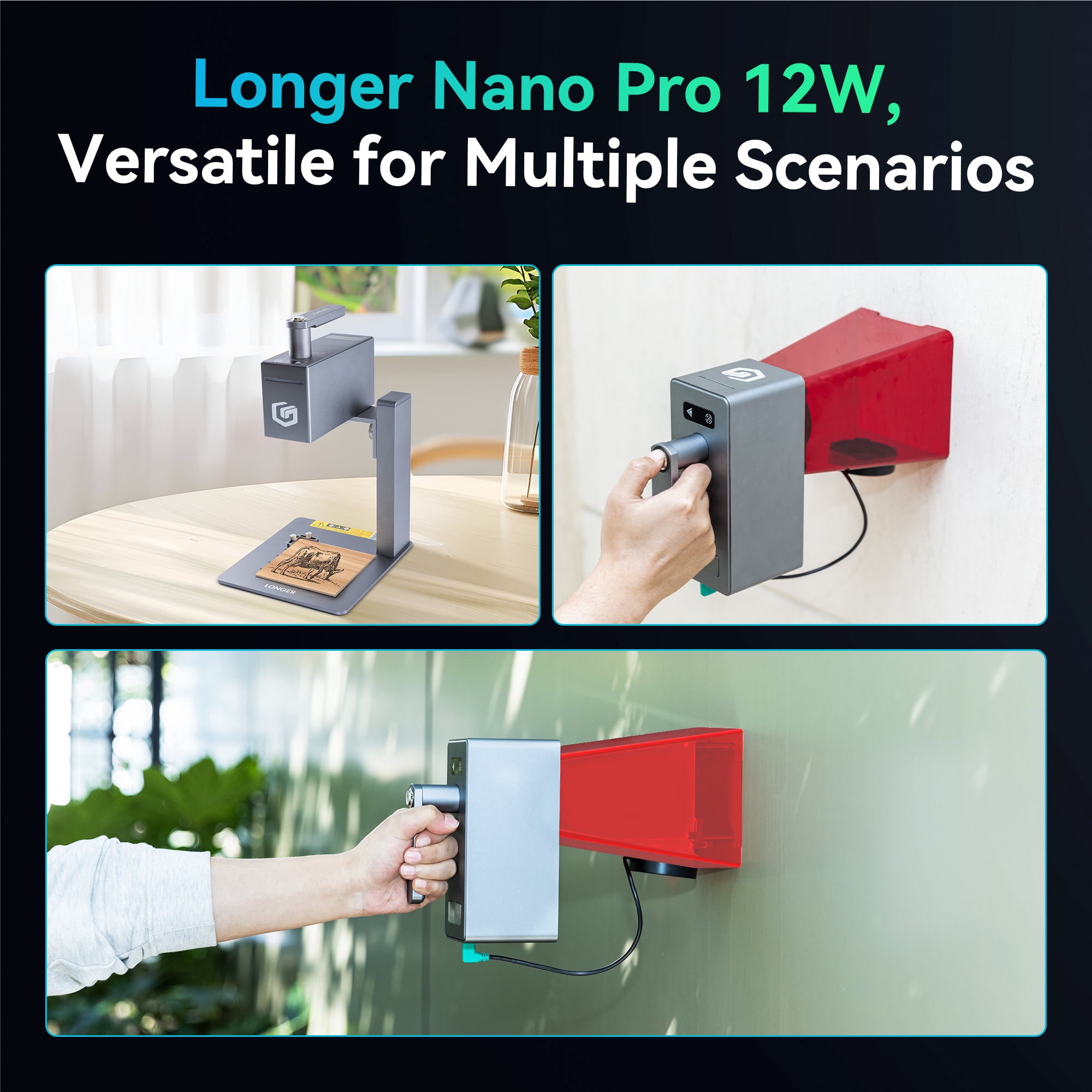 NOVODESK 12W Laser Engraver, 0.01mm Precision Portable and Handheld Laser Engraving Machine,5000mm/s Engraving Laser Cutter for Wood Metal Leather Ceramics Acylic Glass