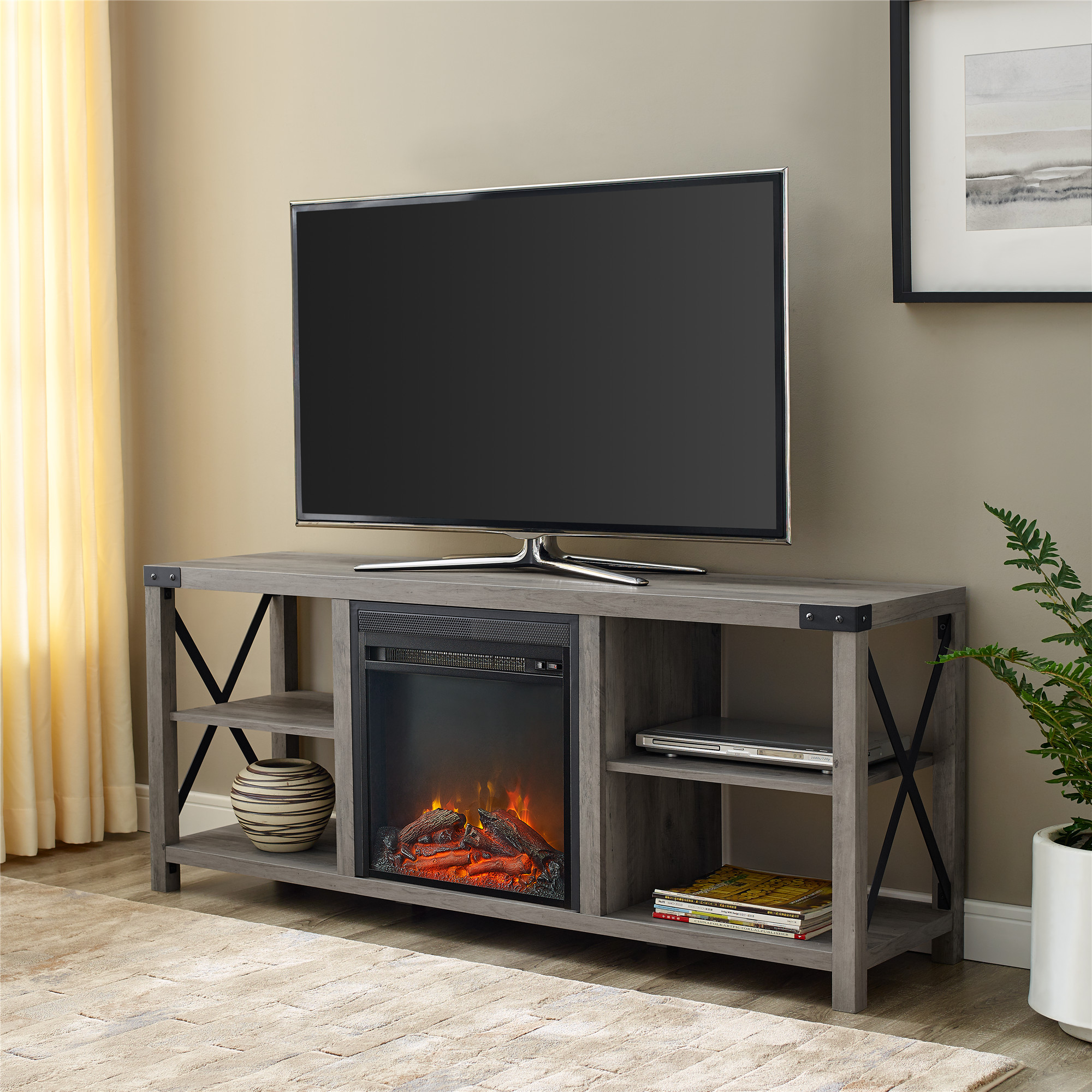 Magnolia Grey Wash Fireplace TV Stand by Desert Fields