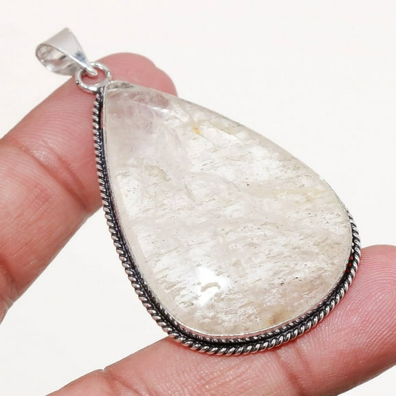 White Topaz Gemstone Pendant Handmade Ethnic Unique Design Jewelry 2.60" FP 1029
