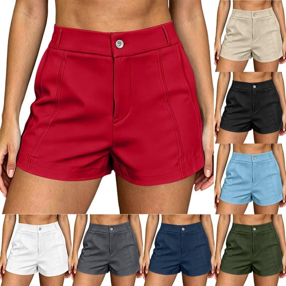 Bloomae Womens Golf Dressy Shorts Stretchy Lightweight Pull on Button Elastic High Waist Workout Running Bike Gym Athletic Lounge Work Short Pants with Pockets