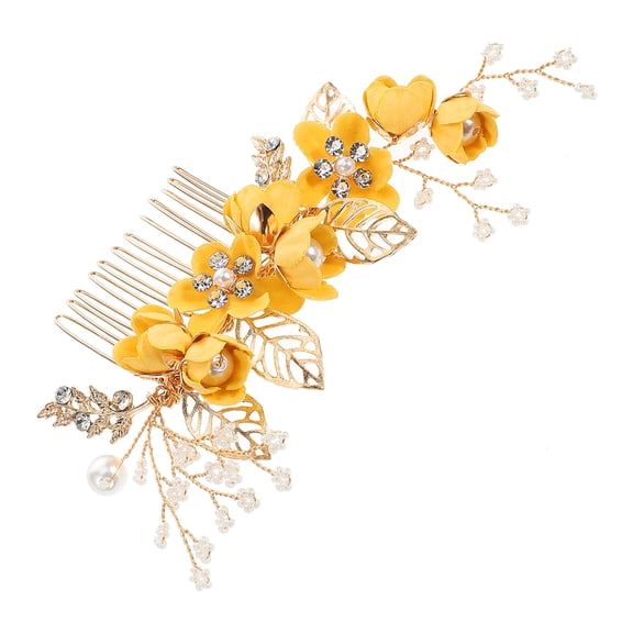 BESTYASH Bridal Flower Hair Comb Yellow with Rhinestone for Wedding and Special Occasions