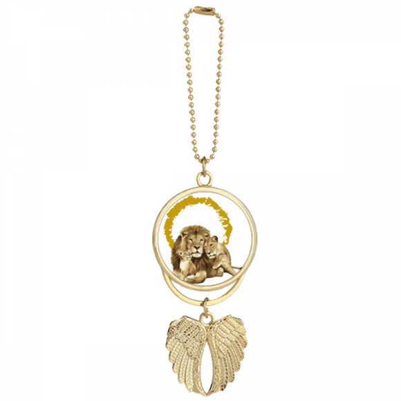 feline lions ferocious  car keychain angel wing pendant