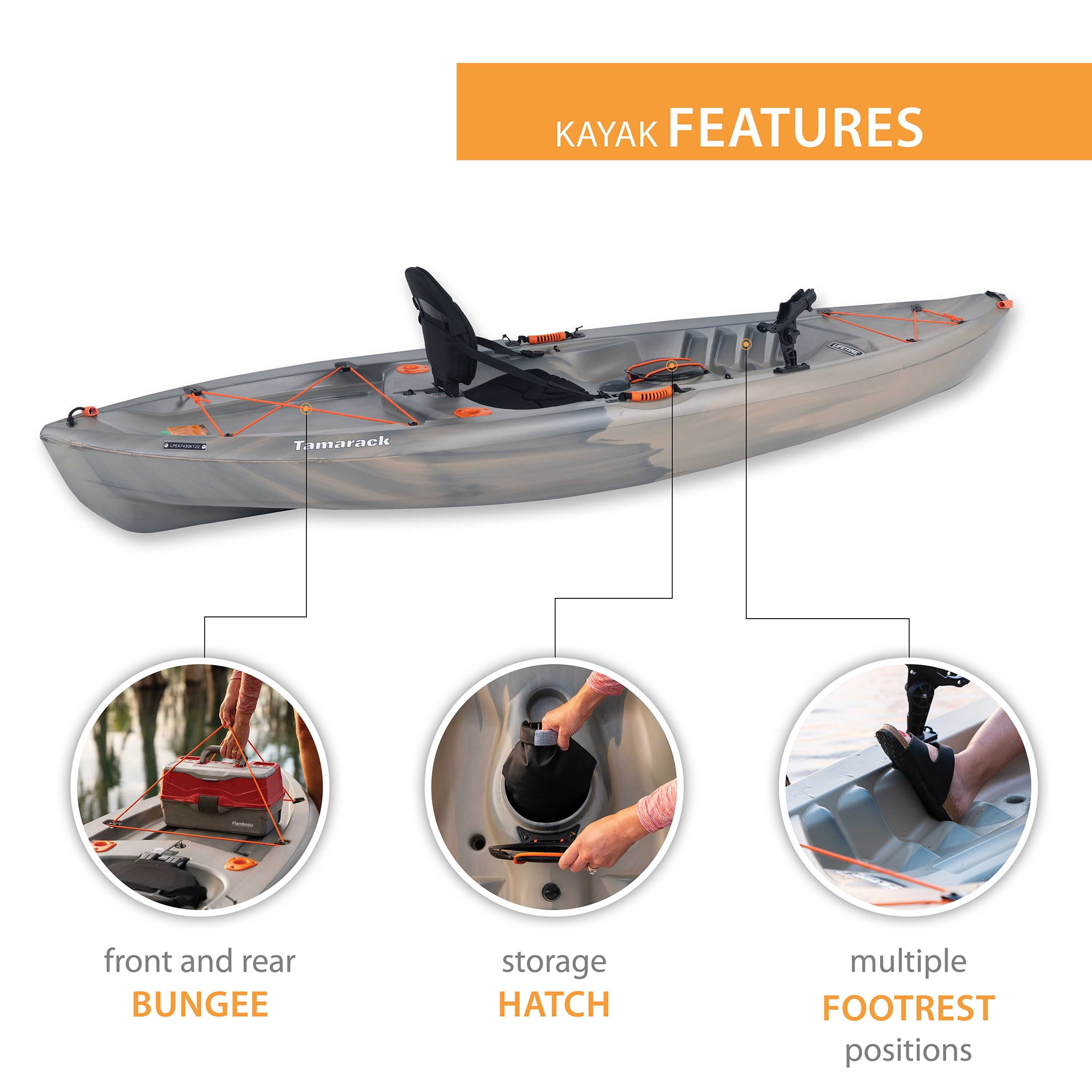 (3 pack) Lifetime Tamarack Angler 10 ft Sit-On-Top Fishing Kayak with Paddle, Recon Fusion (91196)