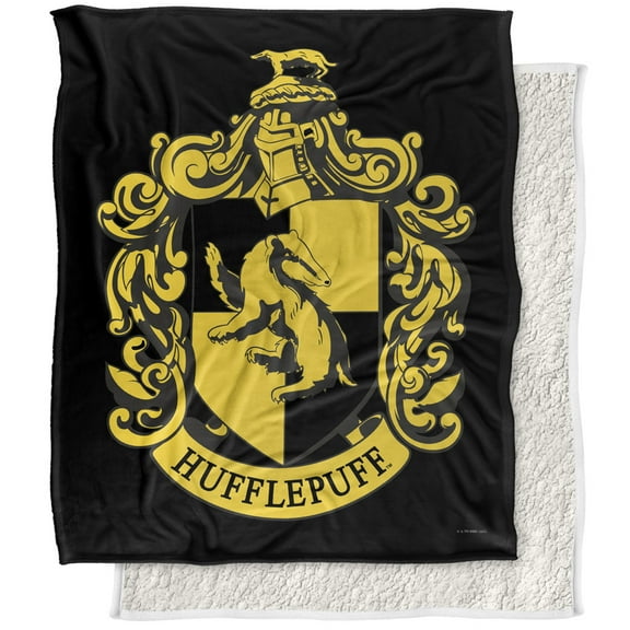 Harry Potter Blanket, 50"x60", Hufflepuff Crest 2 Silky Touch Sherpa Back Super Soft Throw Blanket