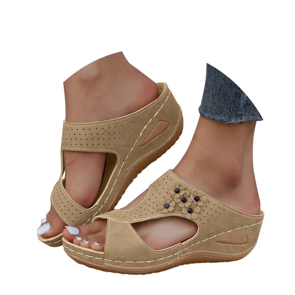 IUJSOY Womens Sandals Bohemia Arch Support Wedge Sandals Open Toe Slides Summer Beach Shoes Slippers