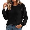 thumbnail image 2 of Xdegoge Womens Crewneck Ribbed Sweater Long Sleeve Pullover Tops with Button Shoulder Details Casual Fall Winter Knit Elegant Basic Fitted Knitwear, 2 of 7