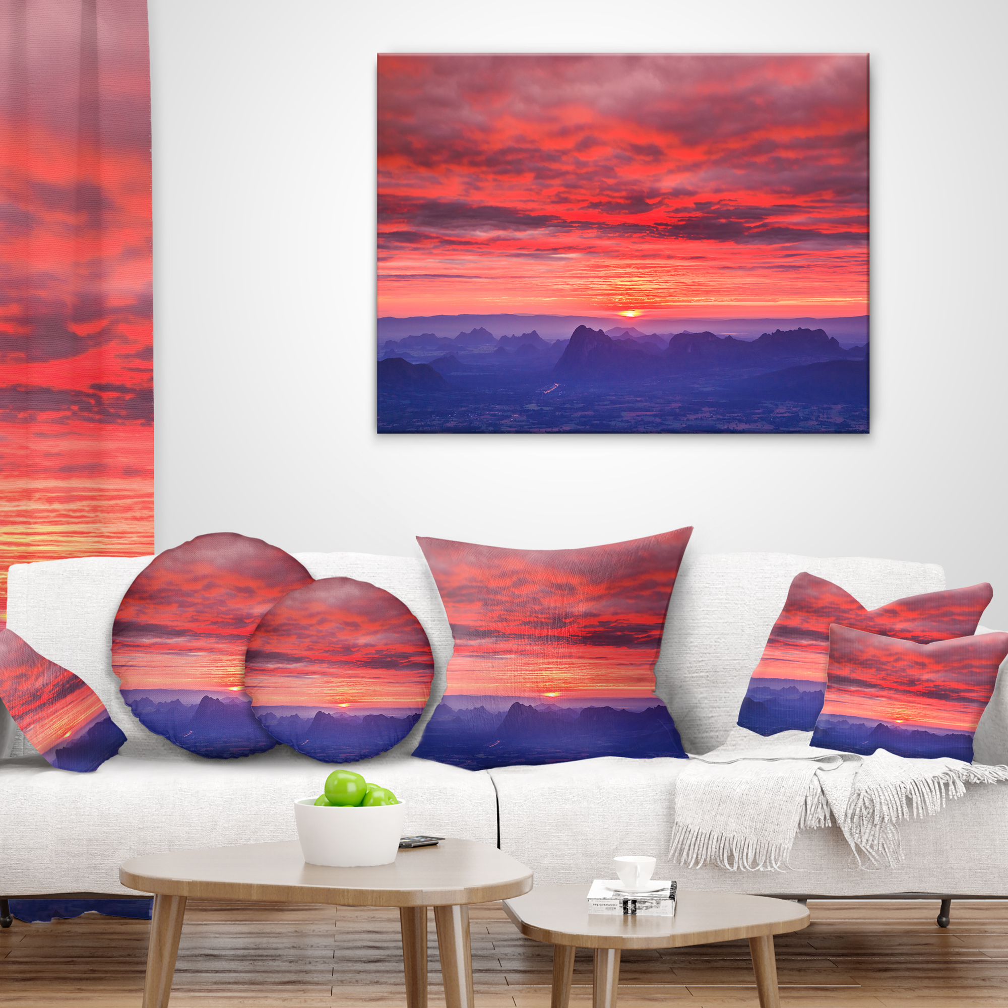 Designart First Light Morning Sunrise - Skyline Photography Throw Pillow - 12x20