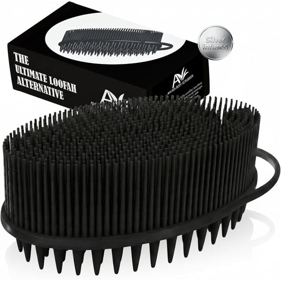Avilana Silicone Body Scrubber Enhanced with Silver Infused Technology For Superior Cleanliness-Shower Brush (Style 3-Black)
