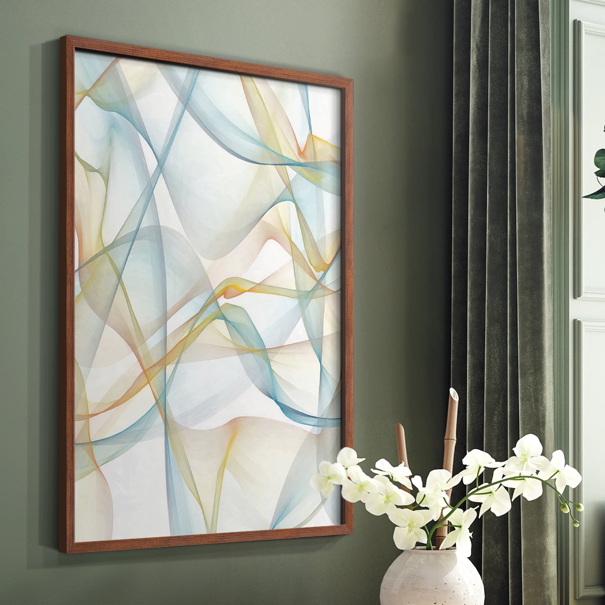 Curves and Waves IV Framed Print in Brown Solid Wood Framed Print No Nail Hanging