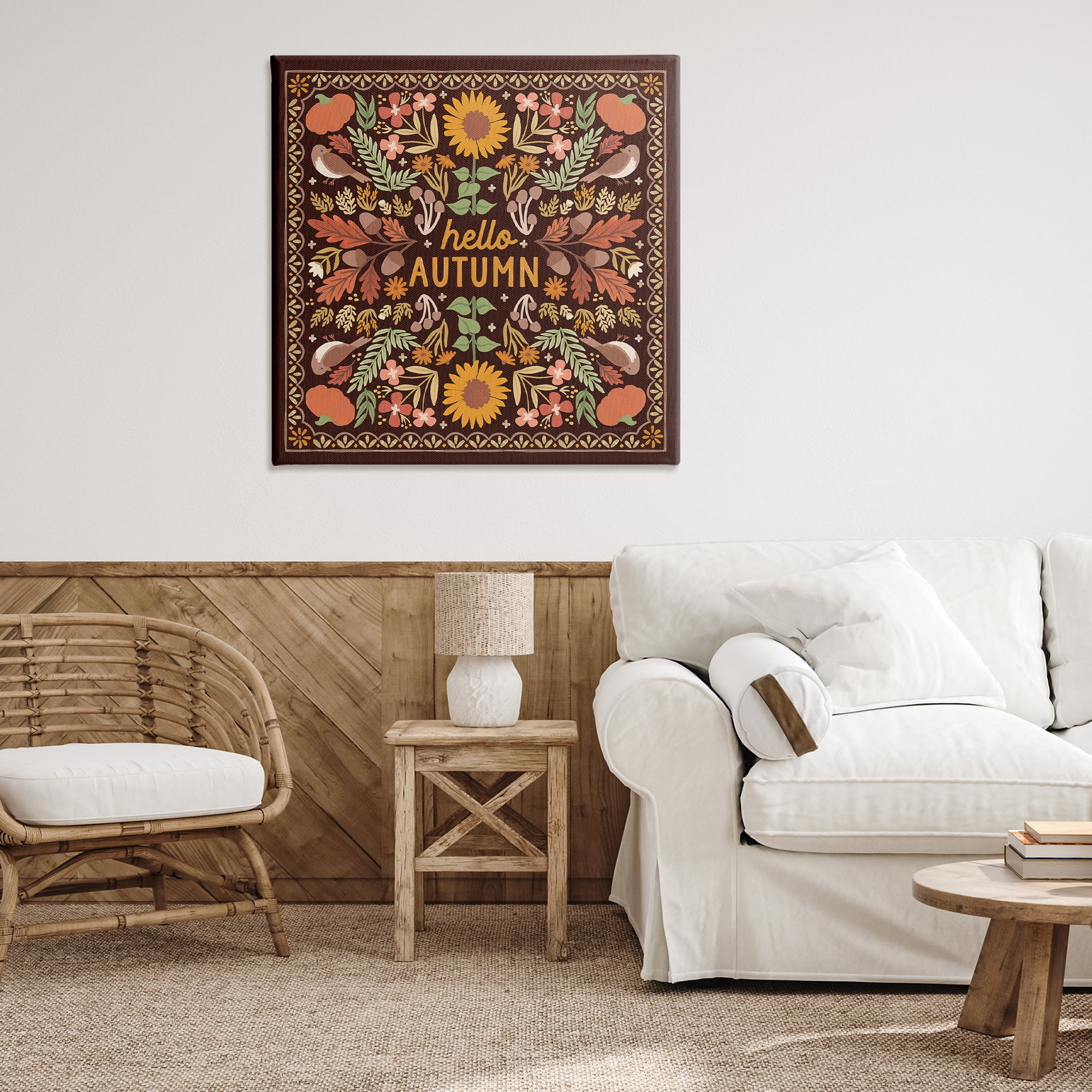 Stupell Industries Hello Autumn on Brown Landscape Painting Gallery Wrapped Canvas Art Print Wall Art, 36 x 36