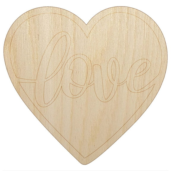 Love Script in Heart Wood Shape Unfinished Piece Cutout Craft DIY Projects - 4.70 Inch Size - 1/8 Inch Thick