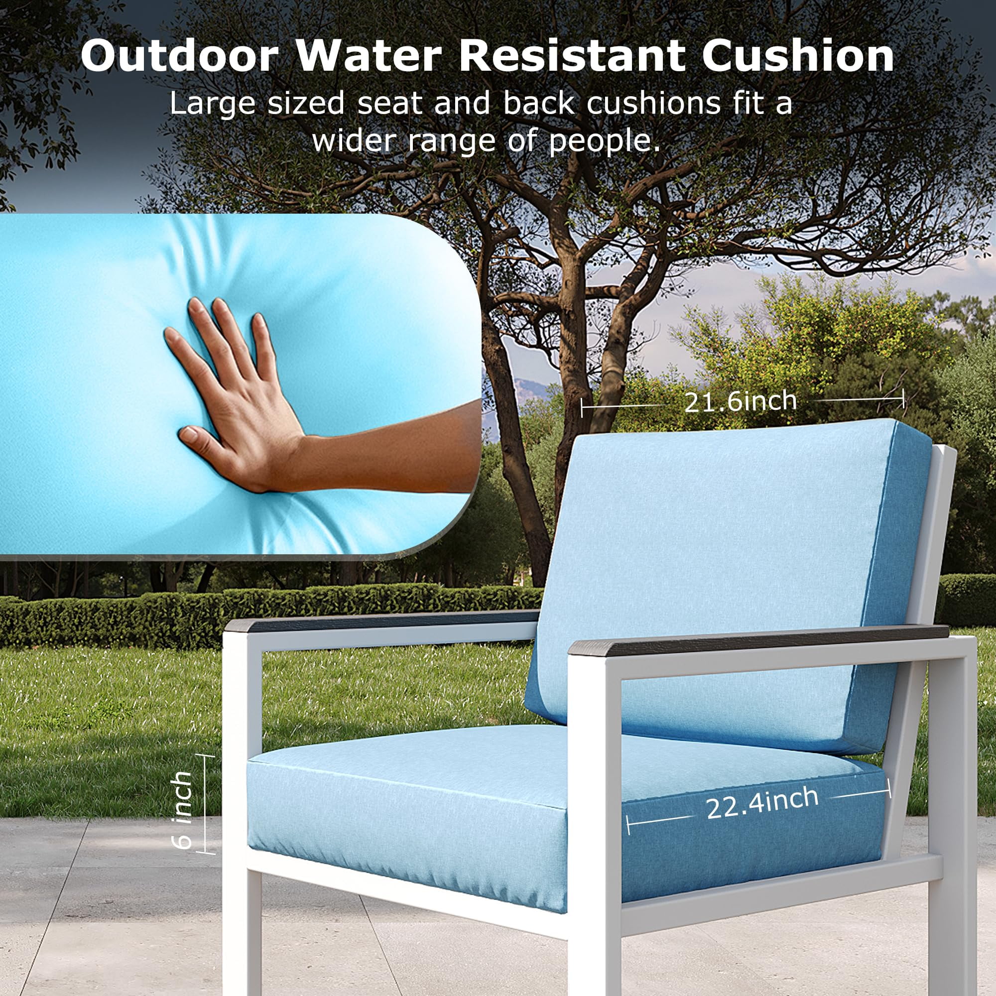 JXXM 4-Piece Outdoor Patio Conversation Set, Metal Furniture with Cushions & Coffee Table, White