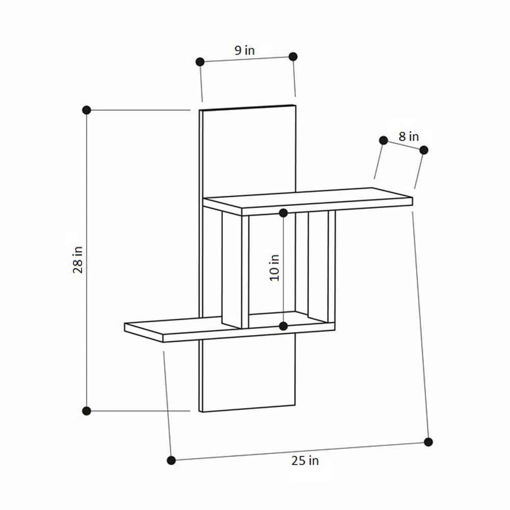 Ada Home Decor Furniture 25.2" 2 Tier Oak Waverley Modern Wall Shelf
