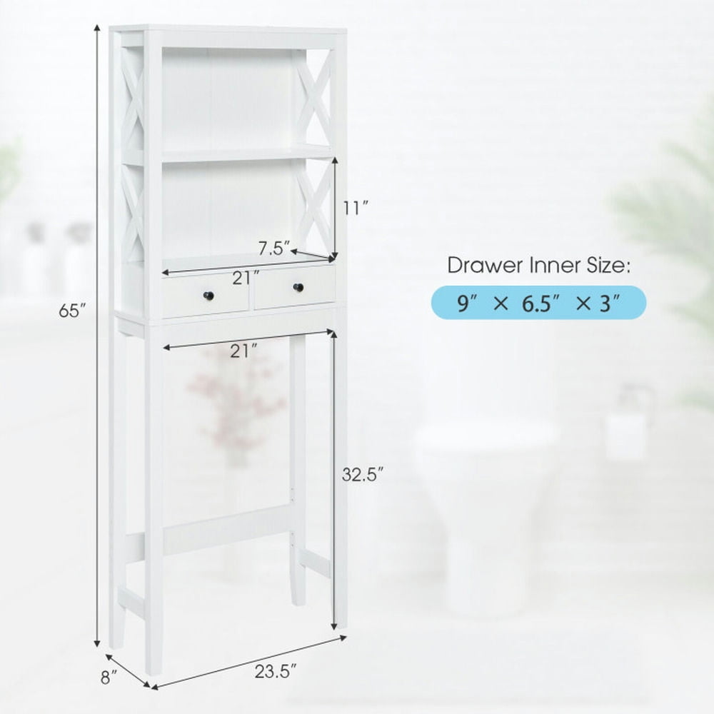 Finihen Toilet Storage Cabinet, Bathroom Cabinet Organizer, Toilet Space Saver Bathroom Organizer Storage Shelf with Drawers, for Bathroom, White