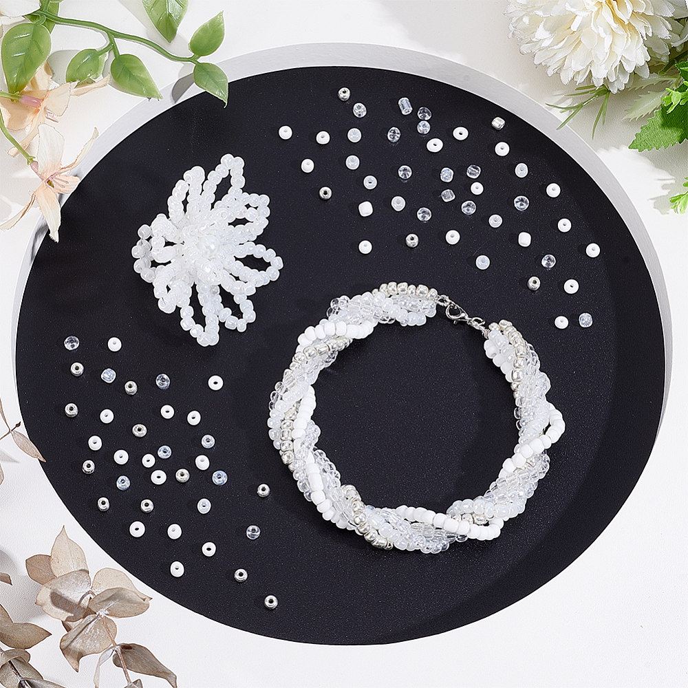 1 Set 4200Pcs 6 Styles Glass Seed Beads Mixed Styles Round White 6/0 4~5mm Hole: 1.5mm 700pcs/style