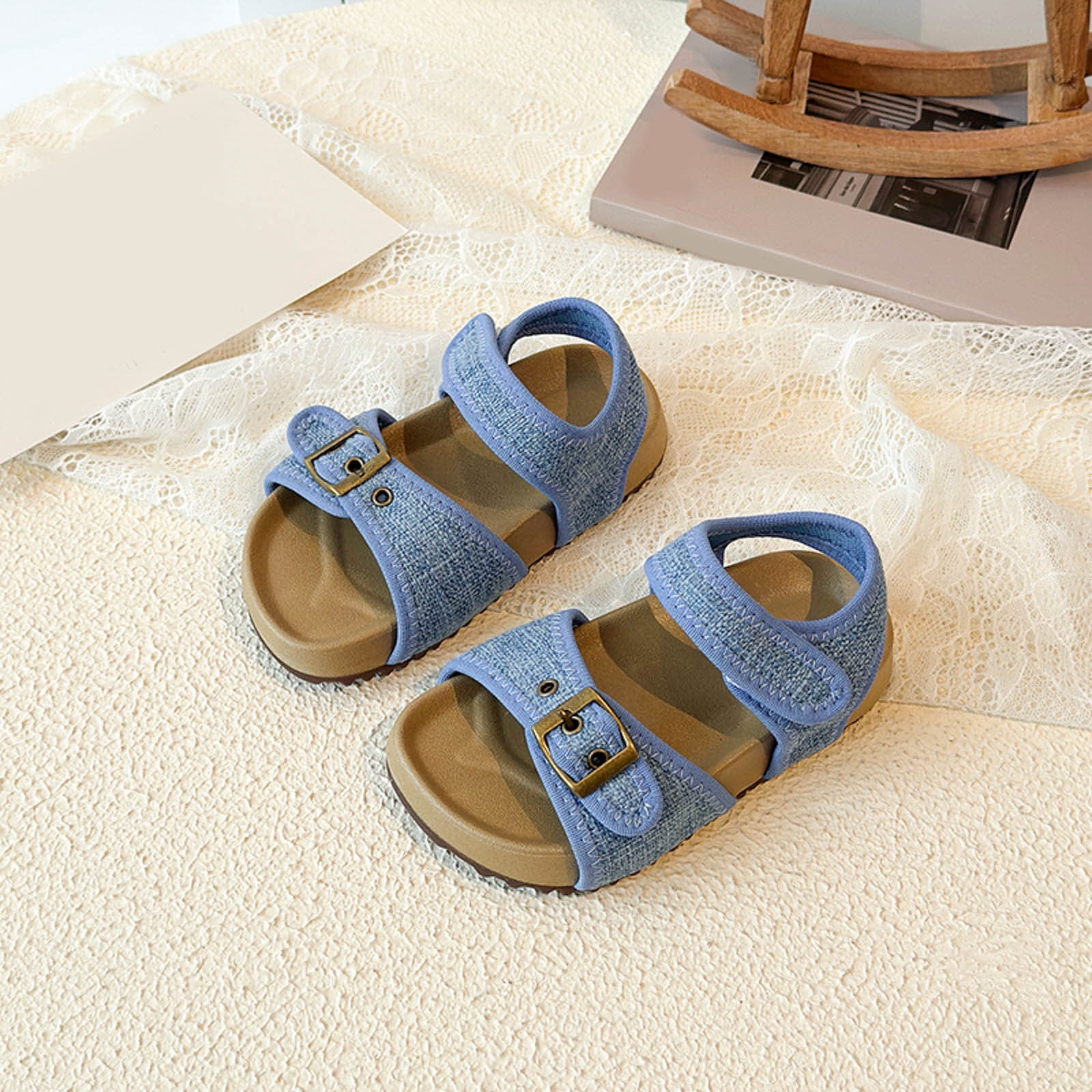 enyan Girls Summer Sandals Outdoor Beach Anti-Slip Rubber Soft Sole Newborn Toddler First Walker Shoes Baby Girl Sandals,Blue,Size 11.5