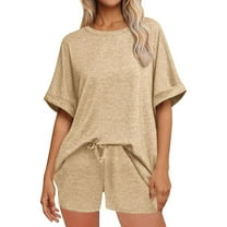 NMMUED Two Piece Sets for Women Summer Short Sets for Women Sweat Set for Women Athleisure Sets Women Track Suits for Women Set, Khaki XL