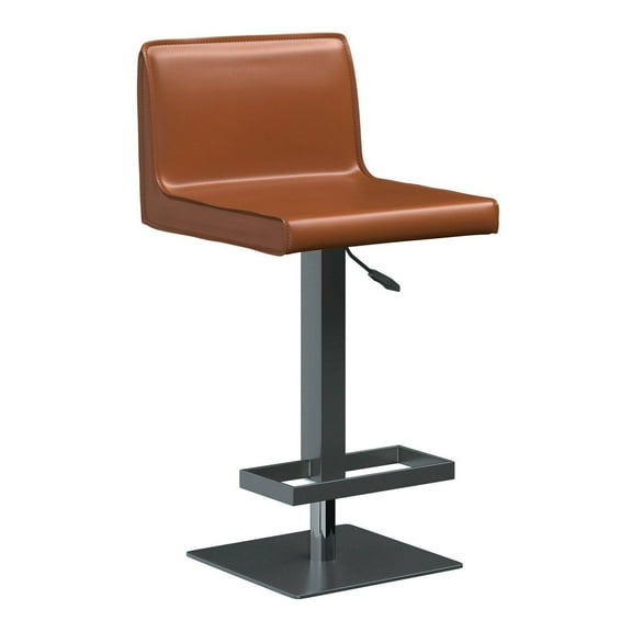 Benjara 21-31 Inch Adjustable Height Barstool, Vegan Faux Leather, Cognac Brown