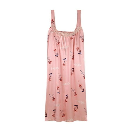 

QWZNDZGR HOT 4XL Faux Silk Elegant Female Sexy Spaghetti Strap Ladies Nightwear Floral Dress Womens Satin Nightgowns Night Sleepshirts