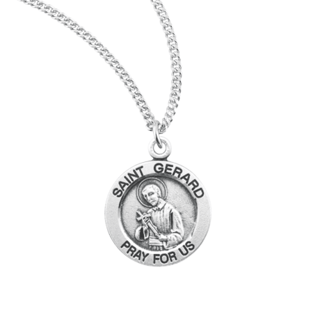 Sterling Silver St.Gerard Medal Pendant Necklace in 18 Inch Rhodium Plated Stainless Steel Chain -Patron Saint of pregnancy and safe delivery, Deluxe Velvet Gift Box - Made in USA