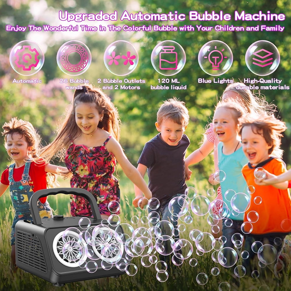 INTELIVE 50000 Bubbles Bubble Machine with Two Fans, Bubble Blowing Machine Bubble Maker for Birthday Party Camping Wedding Outdoor Activities, Battery Not Contained