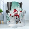 thumbnail image 4 of Christmas Soft Flannel Fleece Throw Blanket, Snow Covered Mountain Fir Trees and Skiing Snowman Fun Holiday Activity, Cozy Plush for Indoor and Outdoor Use, 50" x 70", Teal Red White, by Ambesonne, 4 of 5