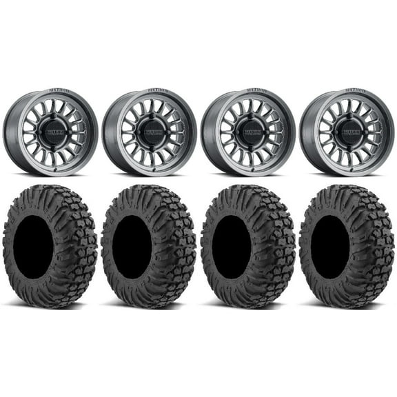 Method 411 15" Ti (5 2) Wheels 34" MotoVator Tires Can-Am Commander Maverick Renegade Outlander Defender