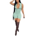 thumbnail image 2 of VISgogo Body corto sin mangas para mujer, color sólido acanalado en la parte delantera con media cremallera Slim Fit Jumpsuit Clubwear VISgogo  moda, 2 of 6