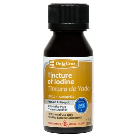 De La Cruz Tincture of Iodine First Aid Natural Antiseptic Solution 2% 1 fl oz