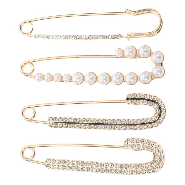 Juego de 4 elegantes imperdibles de perlas para ropa, broches decorativos para cárdigans, pinzas para apretar la cintura y accesorios de moda.