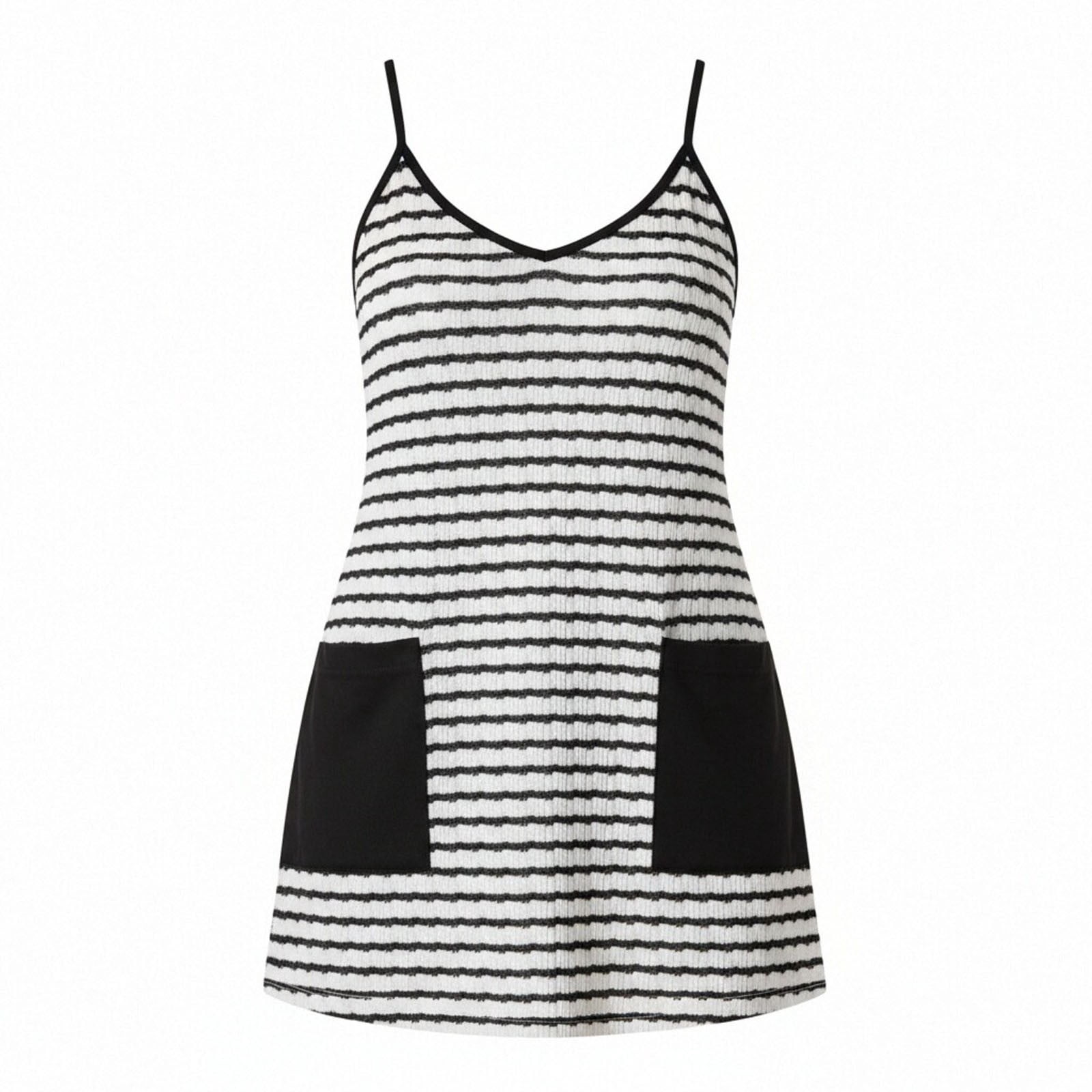 Abomasnow Womens Athletic Dress Spaghetti Strap Sleeveless V-Neck Striped Mini Dress Casual Summer Beach Vacation Dress with Pockets