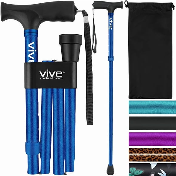 Bastón plegable Vive - Bastón plegable para hombres y mujeres - Plegable, ligero, ajustable y portátil - Ayuda para la movilidad y el equilibrio - Elegante y cómodo