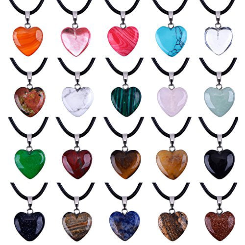 Outus 0.63 Inch Heart Stone Pendants Assorted Color Chakra Beads 
