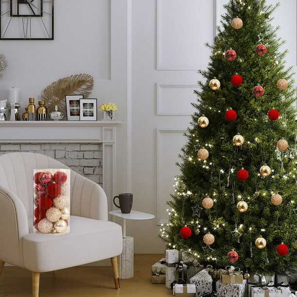 Adornos navideños, adornos para el árbol de Navidad, bolas navideñas colgantes para ventana, bolas flocadas, adornos navideños, juego de bolas navideñas de plástico.