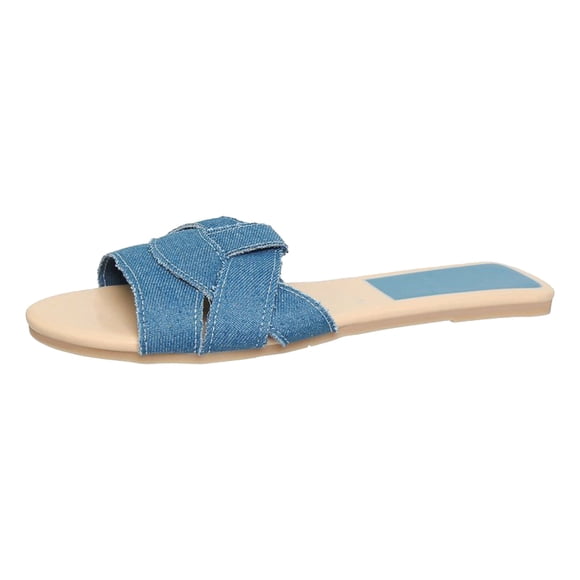 Sandales Plates pour Femmes à Bout Ouvert à Brides Croisées, Mules Légères à Enfiler, Élégantes pour l'Été et la Plage, Pantoufles Sandales Bleues Taille 7