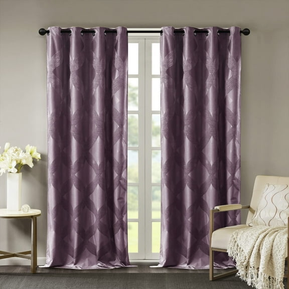 SunSmart Bentley Ogee Knitted Jacquard Total Blackout Curtain Panel in Plum, 50"x108"