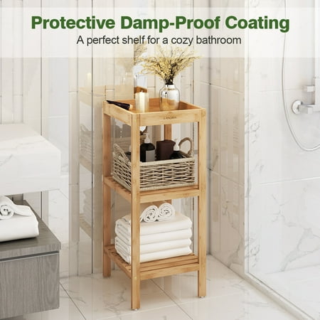 Corner Standing Shelf 3-Tier Bamboo Shelving, Free Standing Kitchen Rack, Corner Shelf, Display Stand for Living Room, Hallway, Balcony 14x13x31.9 Natural Wood Color ()
