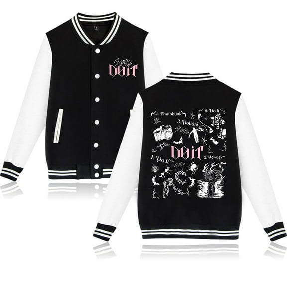 KPOP Stray Kids SKZ Do It Tracklist Print Baseball Jacket – Unisex Graphic Long Sleeve Coat, Casual Streetwear for STAY Fans Support