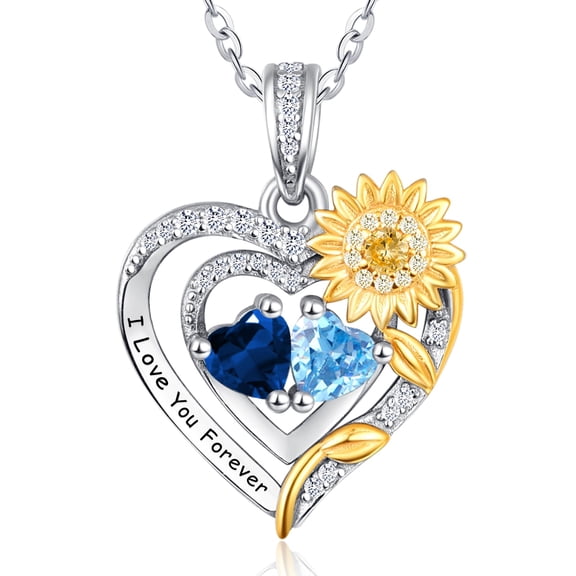 TANGPOET Sterling Silver Heart Sunflower Pendant Jewelry Sapphire Topaz September December Birthstone Necklace Anniversary Gifts for Women