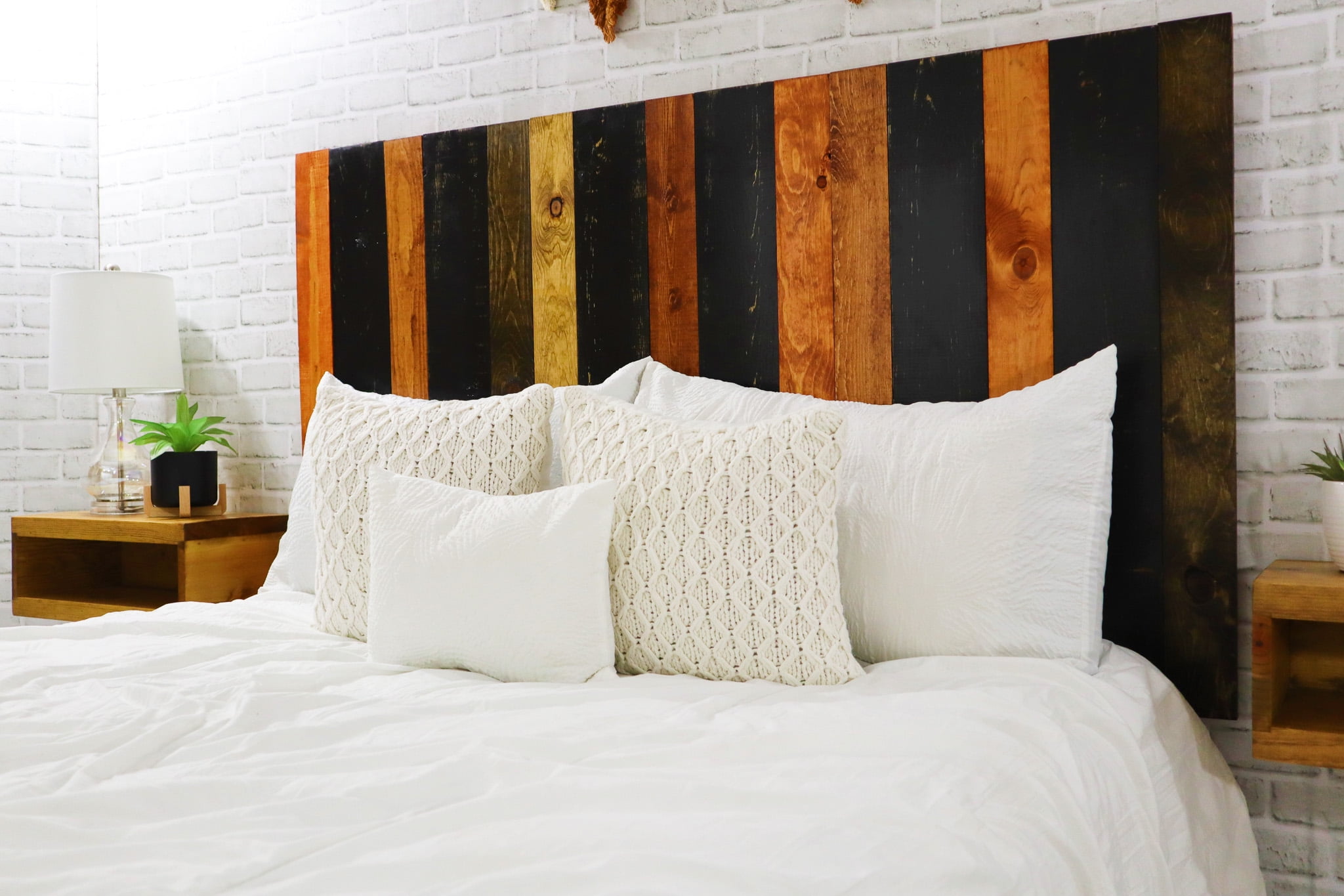 Barn Walls Cabin Mix Signature Design, Multicolored Solid Wood Headboard, Floating Panels, Wall Mount, Adjustable Height, Easy Assembly, California King Size