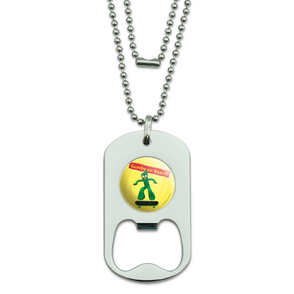 Gumby On Board - Skateboarder Skater Military Dog Tag Bottle Opener Pendant