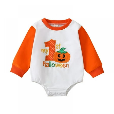 

Infant Baby Boy Girl Halloween Outfit Cutest Pumpkin Romper Sweatshirt Onesie Fall Long Sleeve Top Clothes