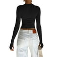 thumbnail image 4 of Women T-shirt, Long Sleeve Solid Slim Crop Top with Thumb Holes, 4 of 5