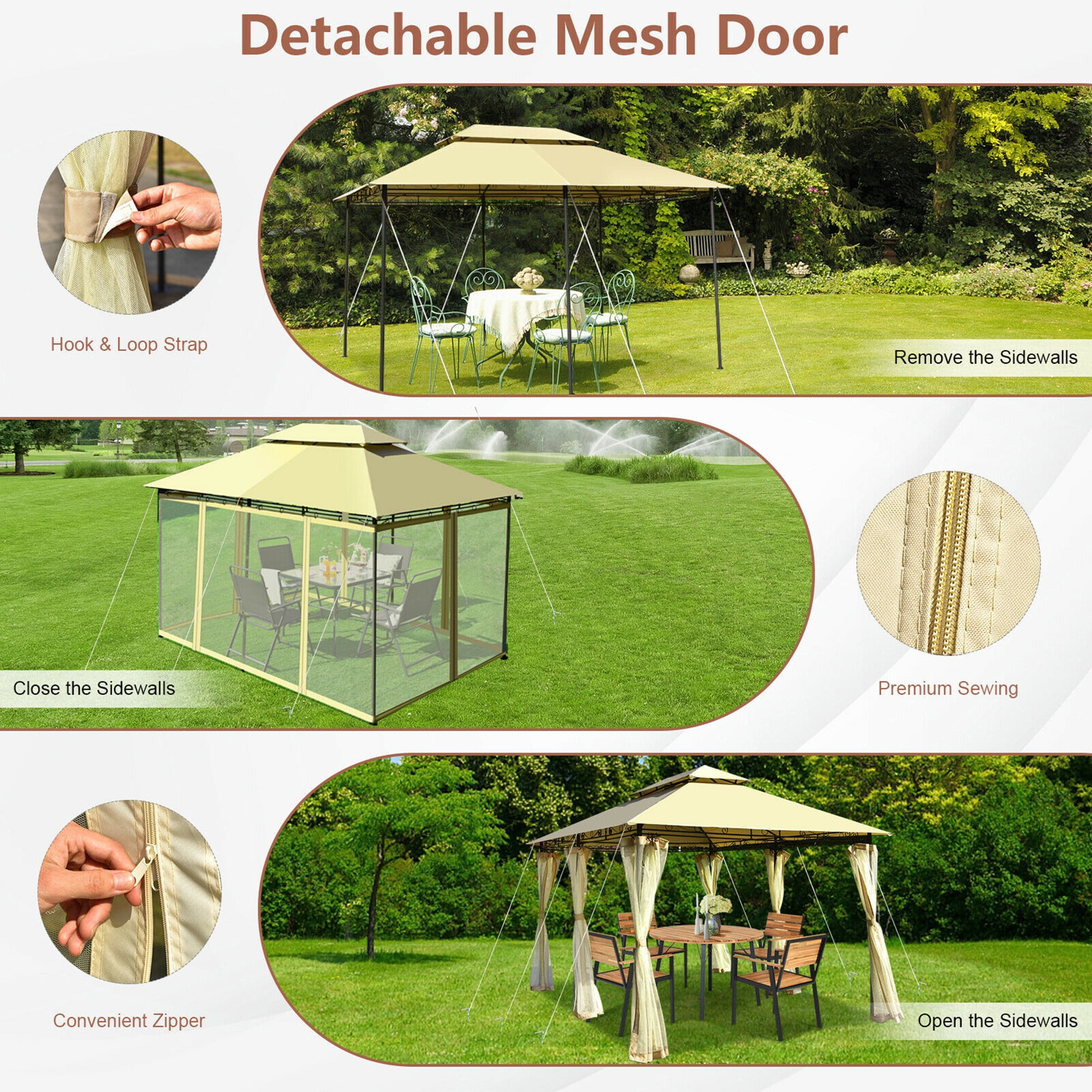 Gymax 2-Tier 10'x13' Steel Gazebo Canopy Tent Shelter Patio Garden Outdoor Netting Beige