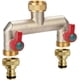 thumbnail image 3 of Distribuidor de agua de 2 vías para conectar dos dispositivos simultáneamente, 3/4" de latón niquelado con válvula de bola, regulador de caudal y bloqueable, 1 pieza, 3 of 5