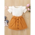thumbnail image 3 of hirigin Baby Girls 2PCS Skirt Set, Short Sleeve Ruffle O-Neck Tops Shirt, Waist Strappy Buttons Short Skirt, Toddler Plain Summer Outfit, 3 of 9