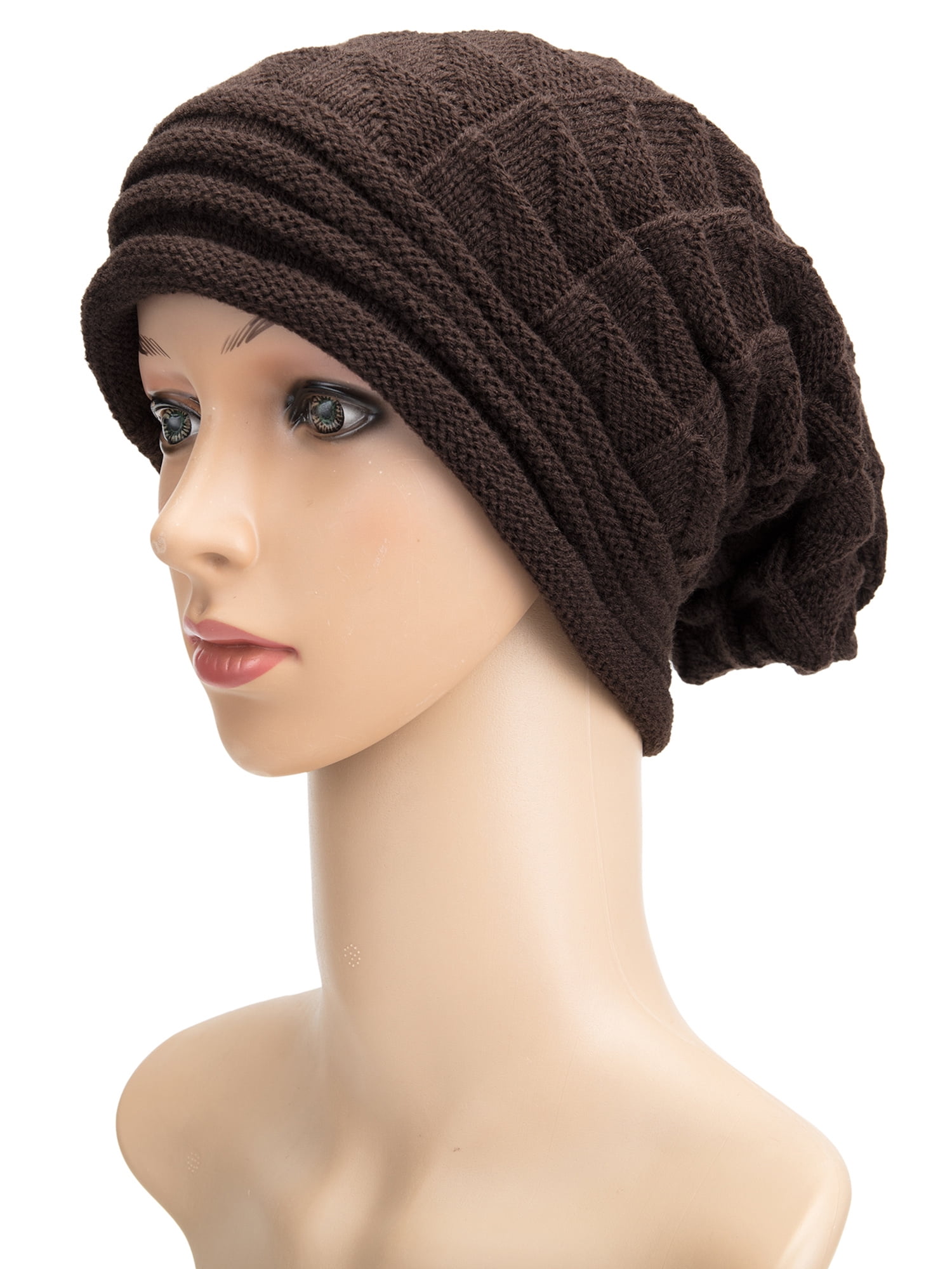 Unisex Knitted Knit Line Stitched Woolly Winter Oversized Slouch Beanie Hat Cap 