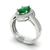 Clara Pucci 18K White Gold 2.4875 Simulated Emerald Engraveable Engagement Ring Wedding Band Set