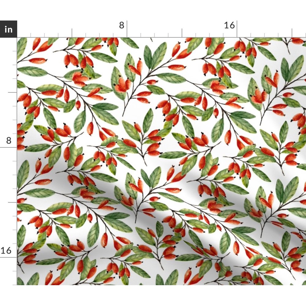 Botanical Holly Winter Holiday Christmas Decor Fabric Printed by