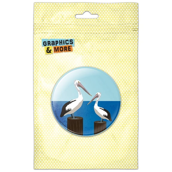 Pelicans on Perches Wood Ocean Birds Pinback Button Pin Badge